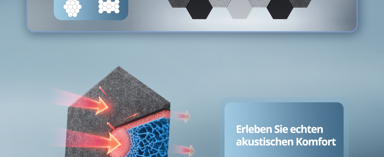 Акустичні гексагональні панелі самоклеючі для звукоізоляції, 12 шт, поглинач шуму для студії, вітальні, геймерської кімнати та офісу, 30 x 26 x 0,9 см (Темно-сірий)