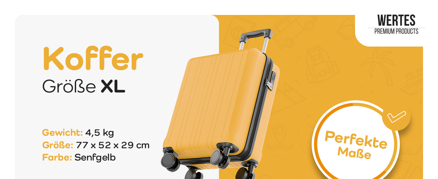 Чемодан великий 100L з TSA замком, жорсткий корпус, подвійні колеса, валіза на колесах (77см, гірчичний)