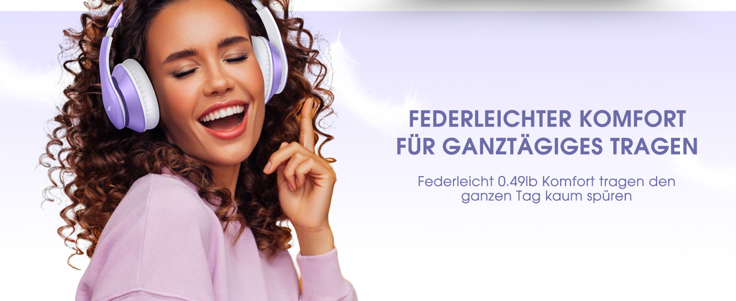 Бездротові навушники Uliptz Bluetooth Over Ear: 65 годин роботи, 6 EQ-режимів, HiFi стерео, складна конструкція, для подорожей/офісу/телефону/ПК (фіолетовий)