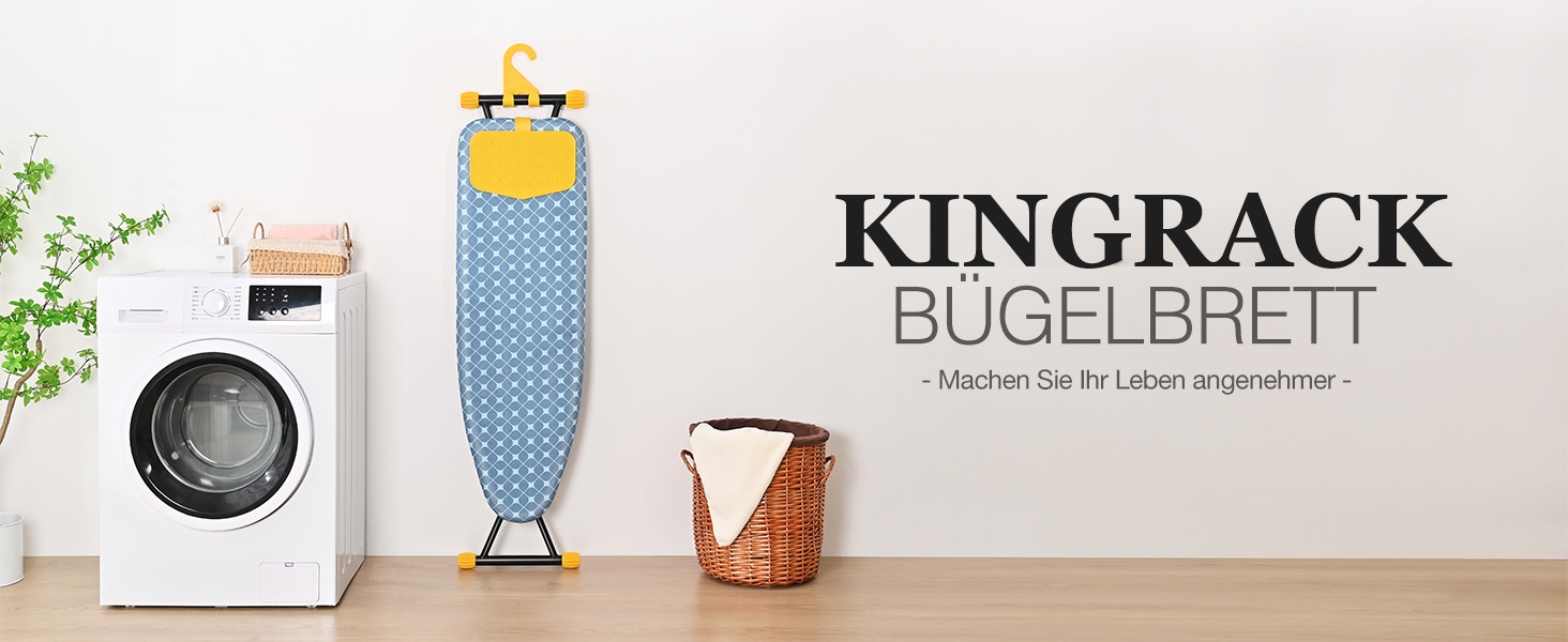 KINGRACK Прасувальна дошка з інтегрованою підкладкою з силікону, компактна та економна, з надзвичайно товстою поверхнею, 7 рівнів регулювання висоти, для підвішування на стіну та у шафу – 38x121 см, жовта