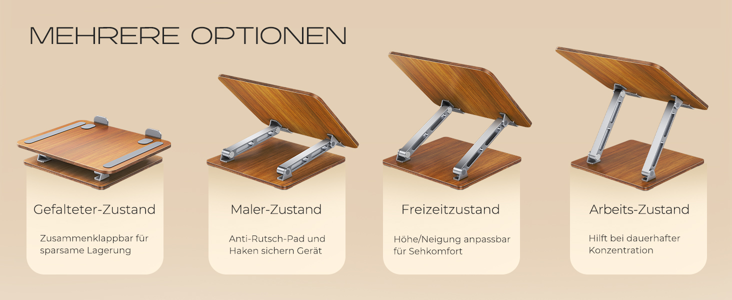 Регульований підставка для ноутбука: алюміній та дерево, складна, сумісна з MacBook, HP (10-16 дюймів)