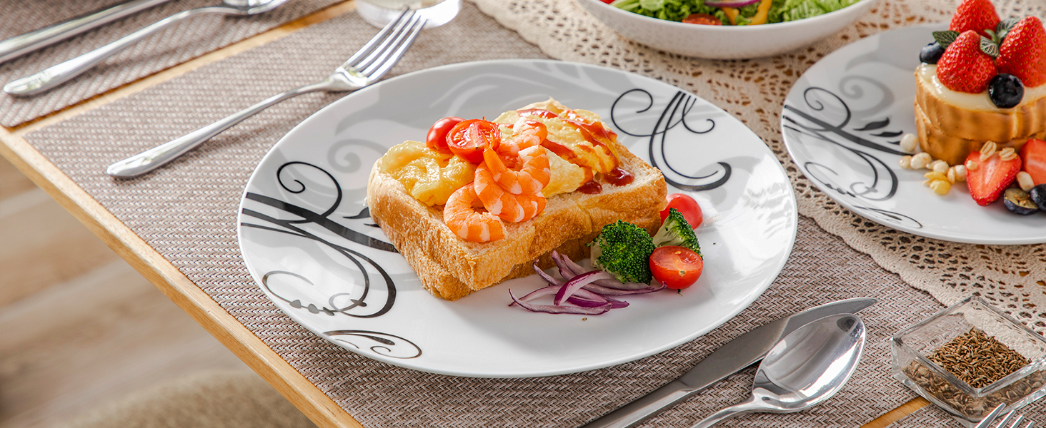 Набір посуду VEWEET 18 предметів на 6 осіб: тарілки, супові тарілки, десертні тарілки. Сучасний сервіз з порцеляни.