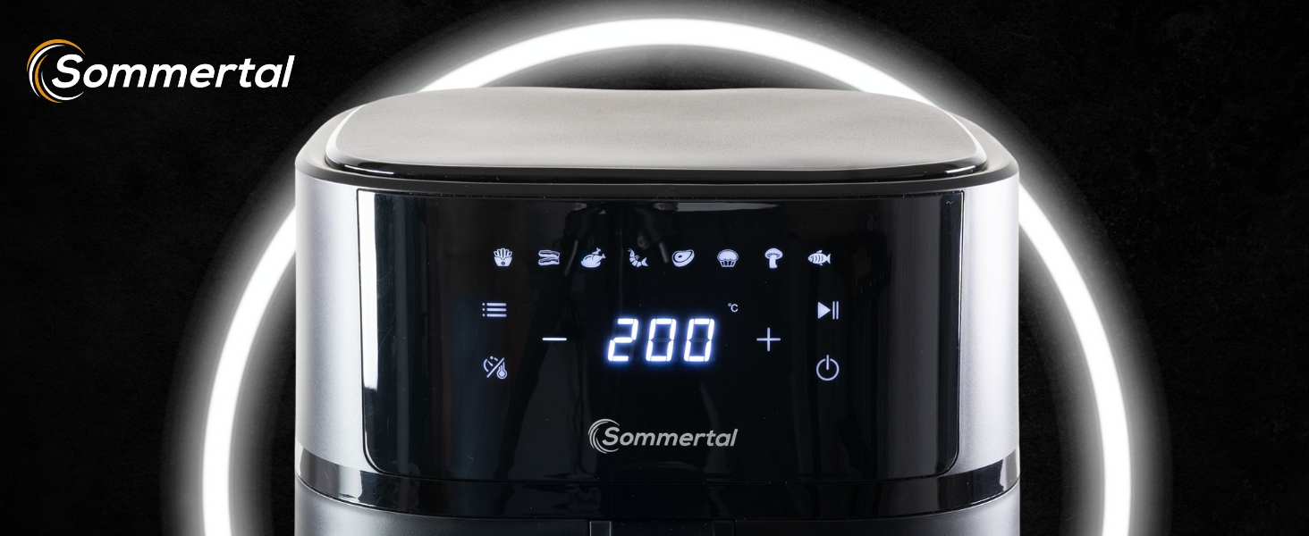 Фритюрниця без олії Sommertal HF760-7,6L XXL Airfryer з сенсорним екраном, 8 програм, 2000 Вт - економна та здорова, велика фритюрниця