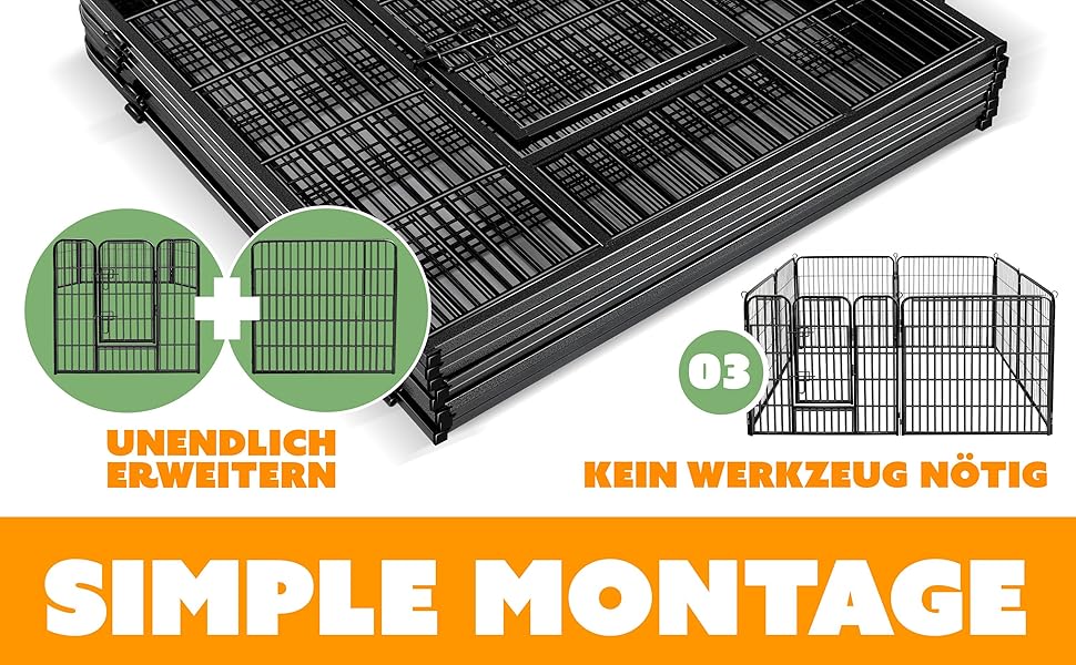 Вольєр для цуценят Freilaufgehege XXL: просторий вольєр для собак, котів, кроликів з дахом та анкерами. 8 секцій по 80x80 см, чорний