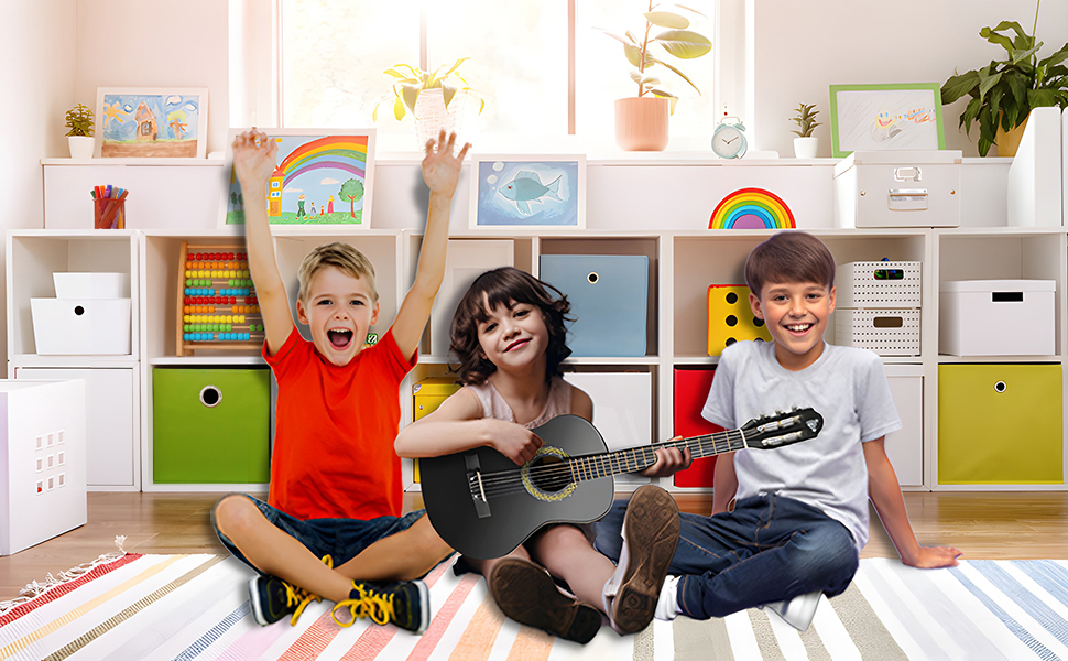 Акустична гітара Pyle для дітей та початківців, ½ розміру, з аксесуарами (сумка, тюнер, медіатор), чорна матова, 76 см