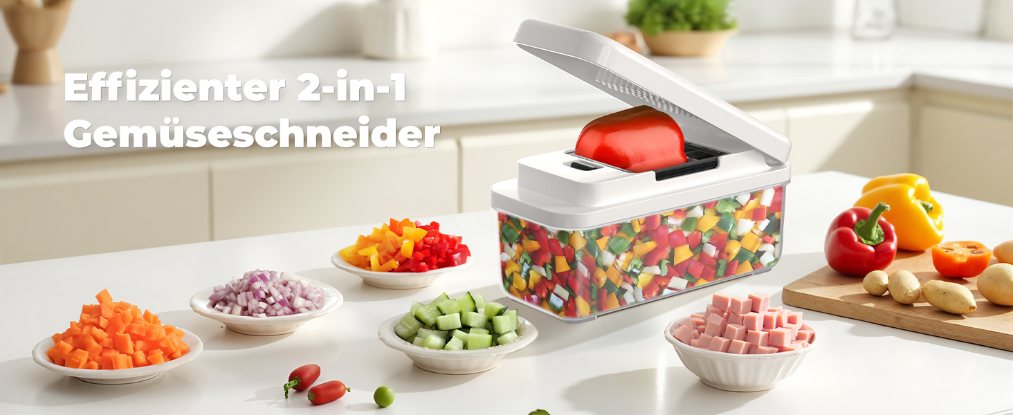 Набір для нарізки овочів 2-в-1: спіралі, кубики, слайси. Нарізник для овочів, фруктів, зелені. Змінні леза для моркви, картоплі, огірка.