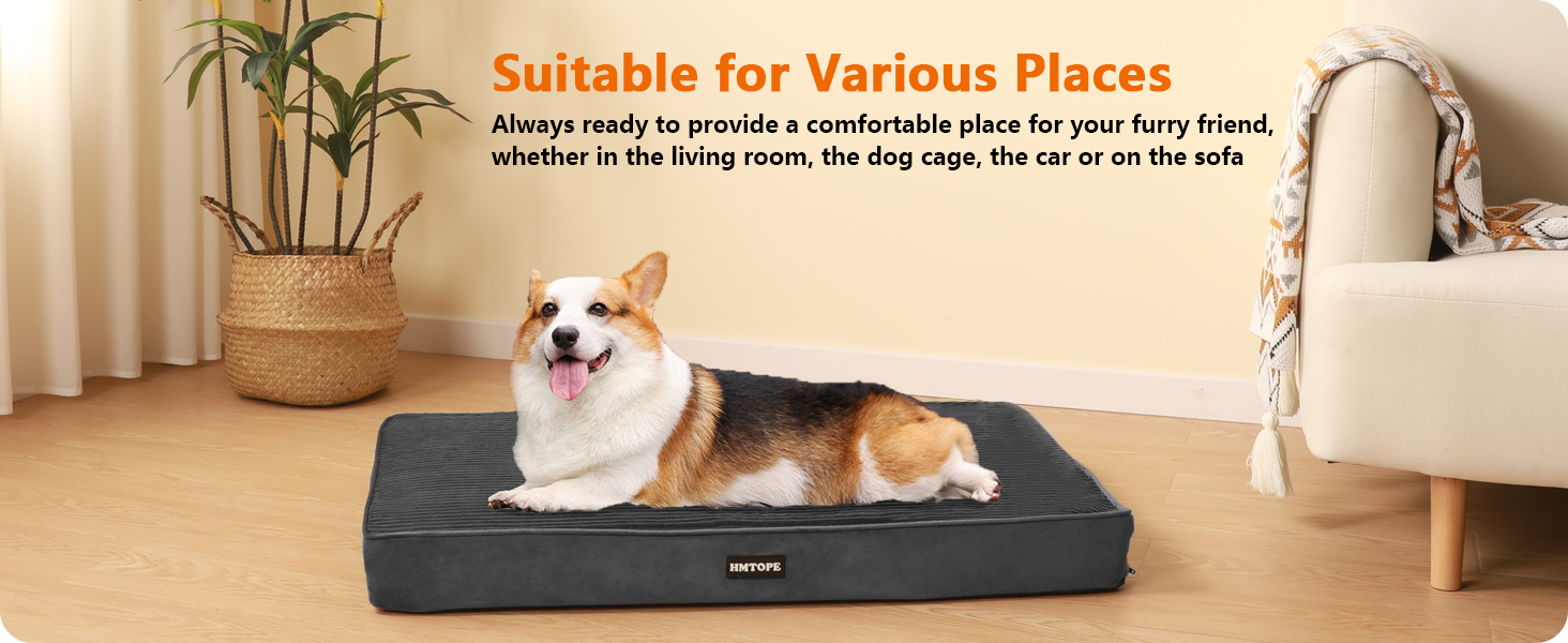 Ортопедичний лежак для собак HMTOPE, 9 см товщина, для середніх собак, знімний та пральний, з антиковзною основою, водонепроникне внутрішнє покриття, 91 см, темно-сірий