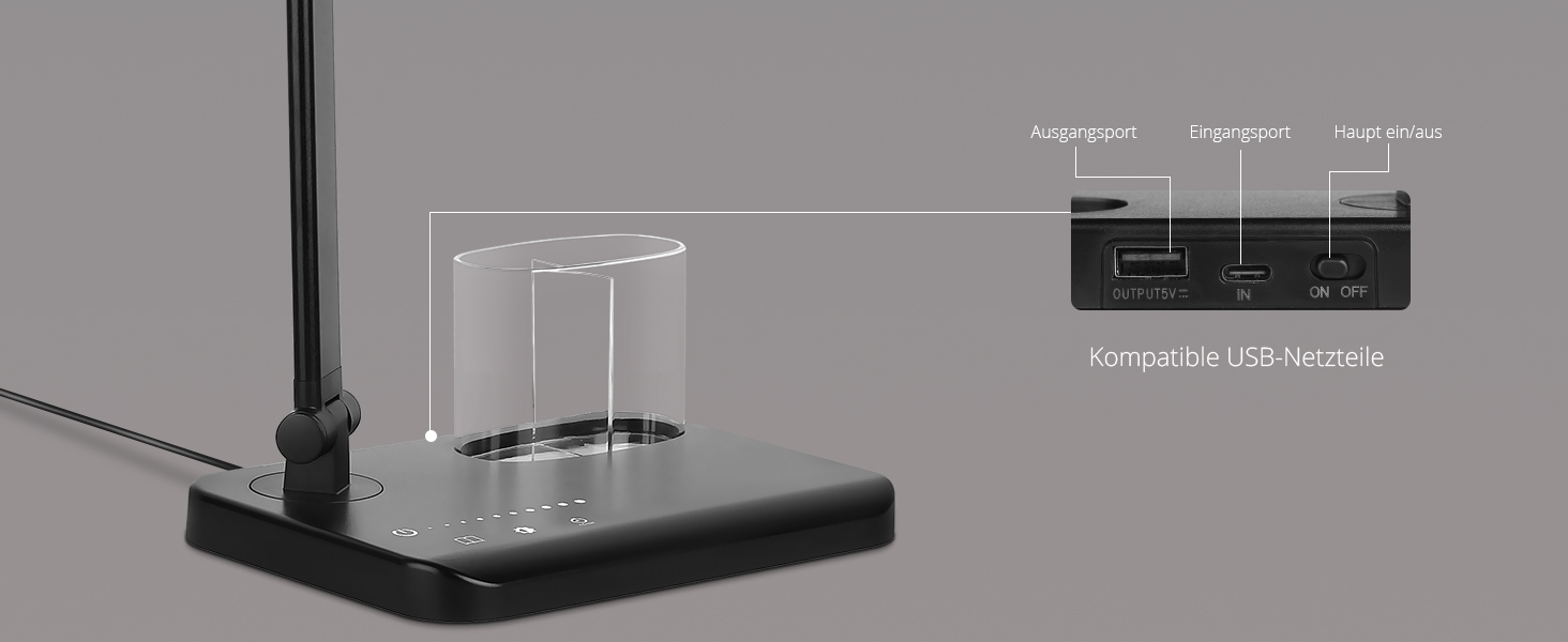 iVict LED лампа для столу з двома регульованими важелями, сенсорне керування, 5 режимів яскравості, таймер автовимкнення на 45 хвилин, USB-порт для зарядки, функція пам'яті, для дітей, білий (чорний)