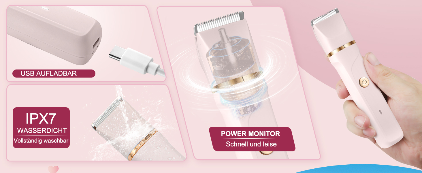 Електричний жіночий тример 3-в-1 для тіла та обличчя, водонепроникний, рожевий