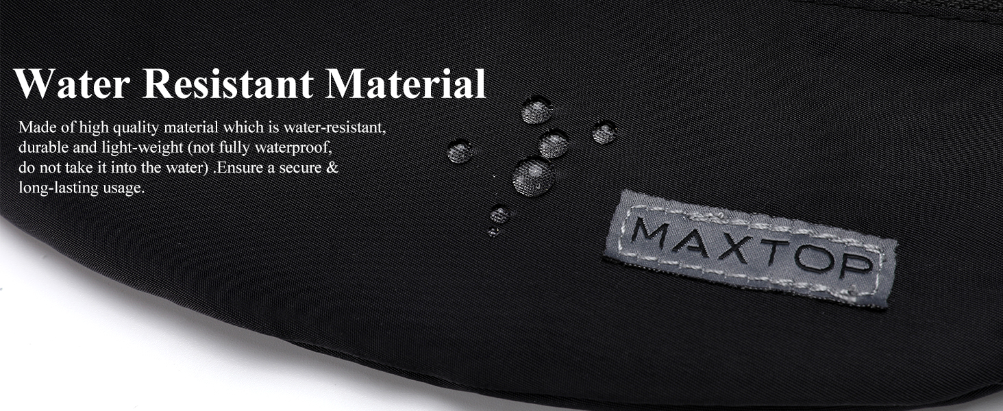 Чоловіча/Жіноча поясна сумка MAXTOP для активного відпочинку, спорт, подорожі (4 відділення, водонепроникна, чорна)