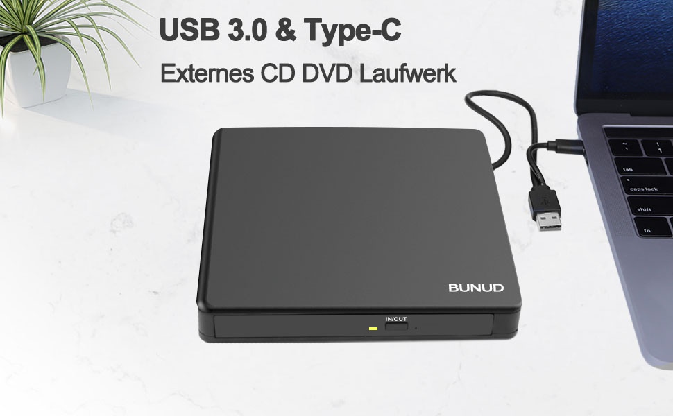 Зовнішній DVD-навігатор та CD-привід BUNUD для Windows 11, Mac, MacBook, PC: USB DVD-записувач та плеєр з картридером SD/TF та 2 USB-портами