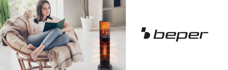 Електричний обігрівач з керамічним нагрівачем BEPER P203TER011, 2000W, з LED-дисплеєм, програмованим таймером, дистанційним керуванням, чорний