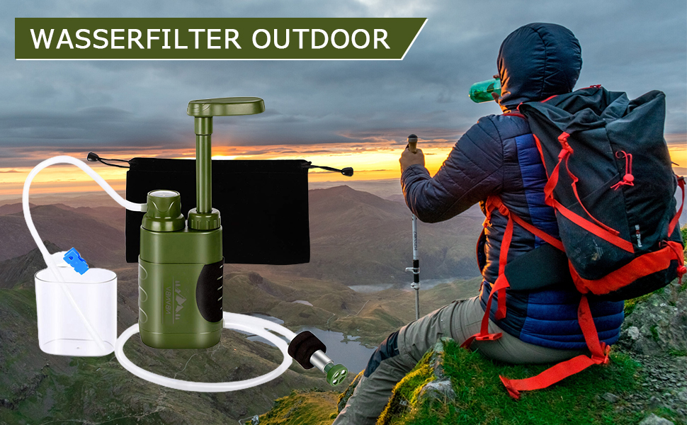 Портативний фільтр для води Outdoor 5000L, армійський зелений, для виживання та надзвичайних ситуацій