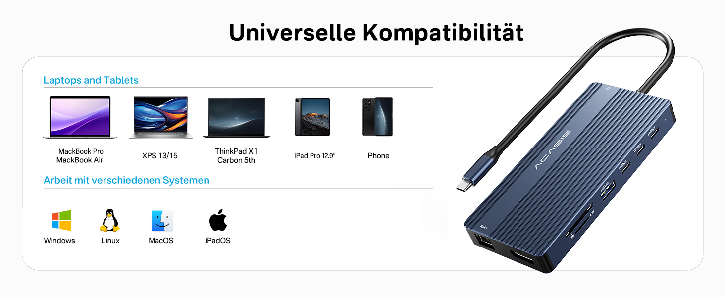 Хаб USB-C ACASIS DS0202 з двома виходами HDMI та DP (4K60Hz), Ethernet, 3 USB, 10Gbps, 100W PD, SD/TF, Audio, для MacBook/Dell/HP/Lenovo