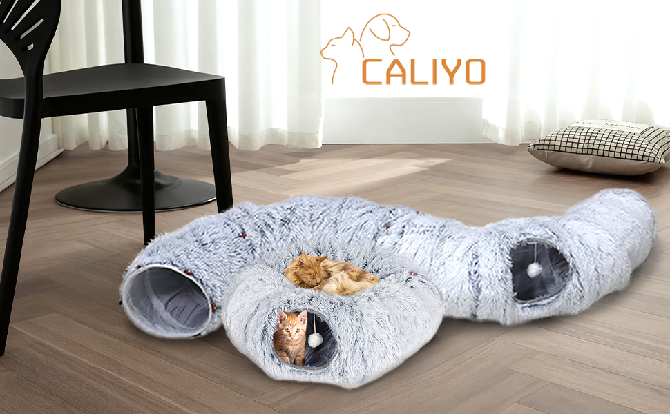 Туннель для котів Caliyo з місцем для сну, інтерактивна іграшка для котів, сірий (85×26 см)