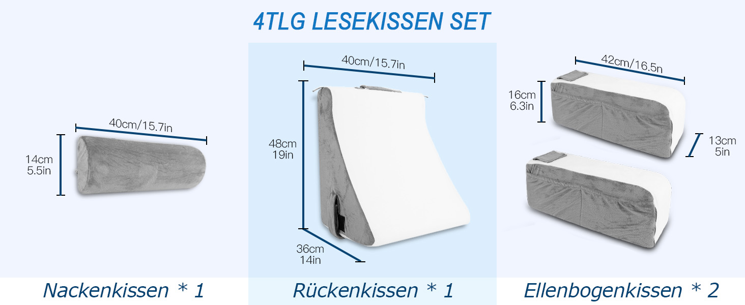 HOMCA Подушка для читання та відпочинку в ліжко та на диван з знімною подушкою для шиї та підлокітником, подушка для спини, подушка для стіни, багатофункціональна подушка-клинок для читання, роботи, перегляду телевізора (36x40x48 см)