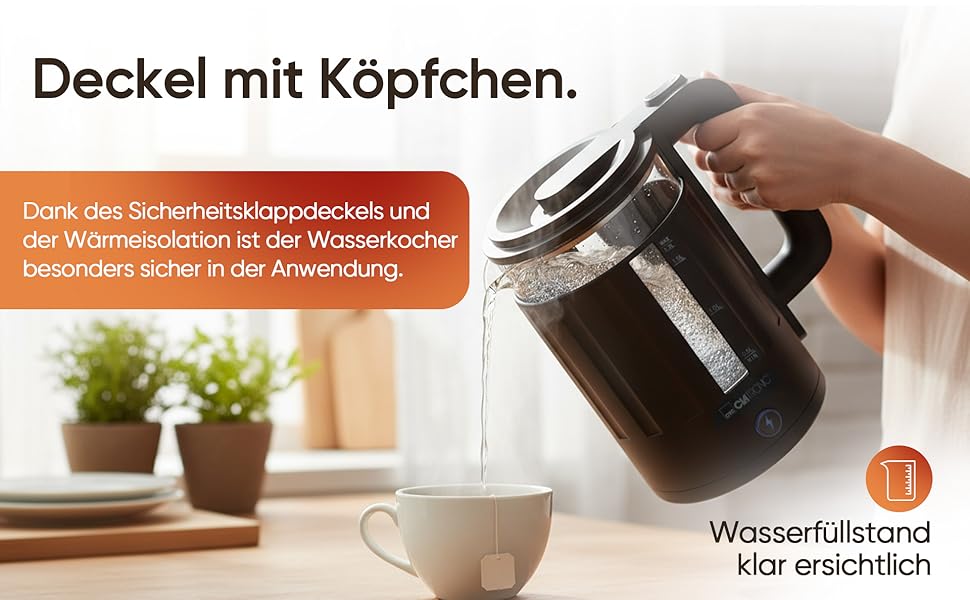 Електричний чайник Clatronic WK 3837: 1,7 л, скло, BPA Free, з підсвічуванням, для дому