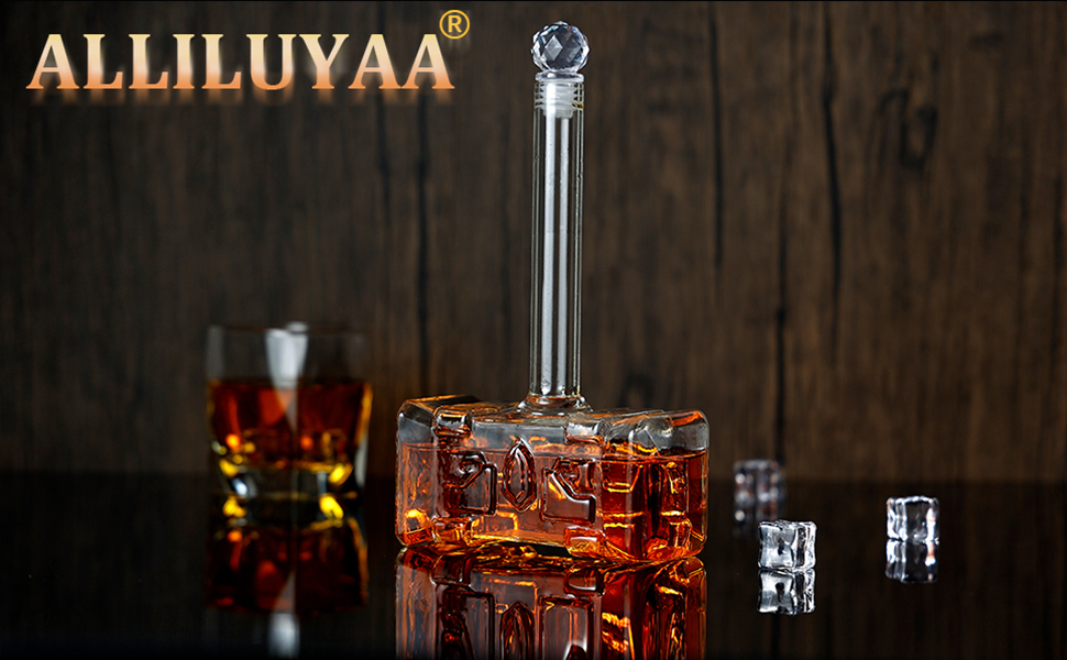 Whiskey Decanter, Handmade Thor's Hammer Decanter, Transparent Creative Whisky Carafe Drink Dispenser For Wine, Brandy, Bourbon, Scotch And Schnapps 400ml