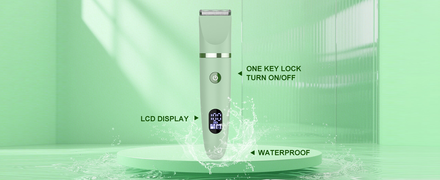 Електричний жіночий триммер для тіла 3-в-1: обличчя, ноги, зона бікіні. Вологостійкий, з LCD-дисплеєм (зелений)