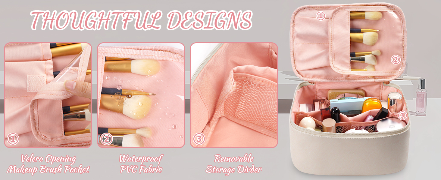 Велика косметичка для жінок, дорожня косметичка з відділеннями, шкіряна, чорна. Водостійка косметичка для макіяжу та аксесуарів.