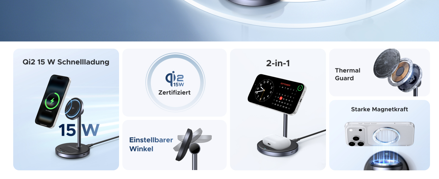 Бездротовий зарядний пристрій UGREEN Zapix Qi2 Magnetic 2-в-1, 15W, сумісний з MagSafe для iPhone 15/14/13/12 та AirPods, регульований на 90°