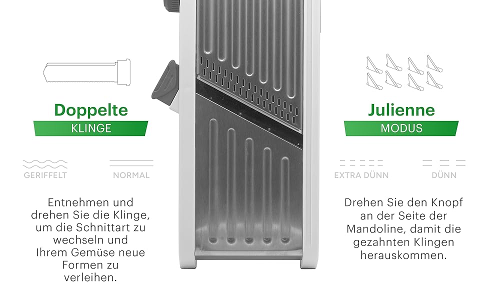 Обрізчик овочів Mandoline з нержавіючої сталі – професійний овочеріз з регулюванням товщини нарізки, для нарізки жульєном/кубиками/смужками, придатний для миття в посудомийній машині