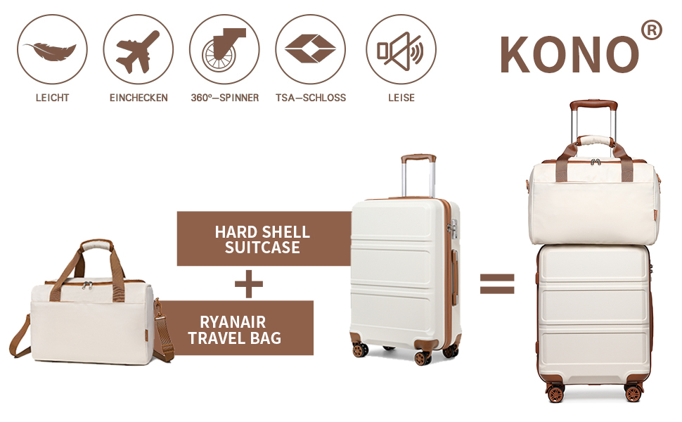 Набір валіз KONO 55 см: 2 валізи, ручна поклажа, 40x20x25 см, кремово-білий