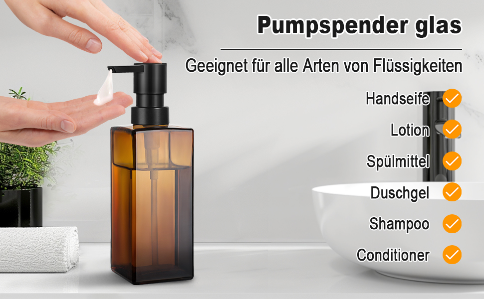 Диспенсер для мила GMISUN для ванної кімнати та кухні, 350 мл, чорний скляний, з піддоном та водонепроникними етикетками