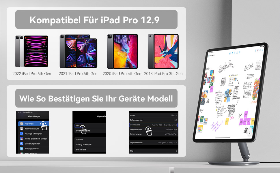 Магнітна підставка LULULOOK для iPad Pro 12.9 та iPad Air 13'' M4/M3/M2 — поворотна на 360°, складна, алюмінієва
