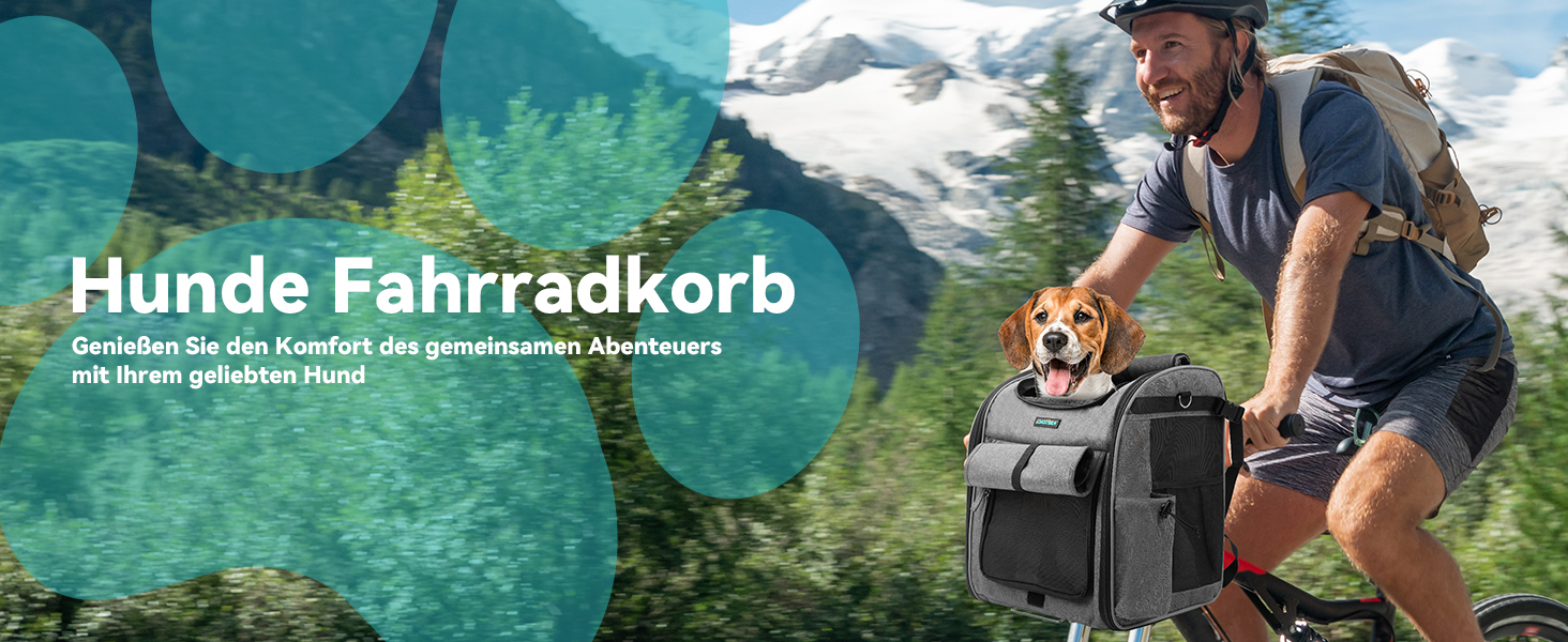 Корзина для собак на велосипед, до 10 кг, складана, дихаюча, 4-в-1 (рюкзак, сумка на плече, автокрісло), міцна L-подібна кріплення Φ55mm, зручна подушка, світловідбиваючі смуги