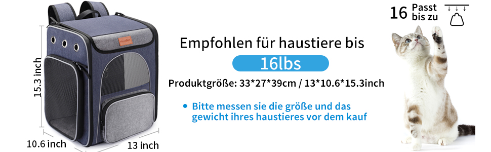 Рюкзак-переноска для котів та маленьких собак Morpilot, 7 кг, блакитно-сірий, 33л