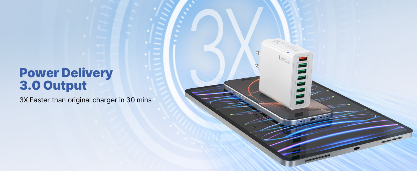 Мережевий адаптер USB 6 портів 33W з QC 3.0, білий (2 шт.) - для iPhone, iPad, Android