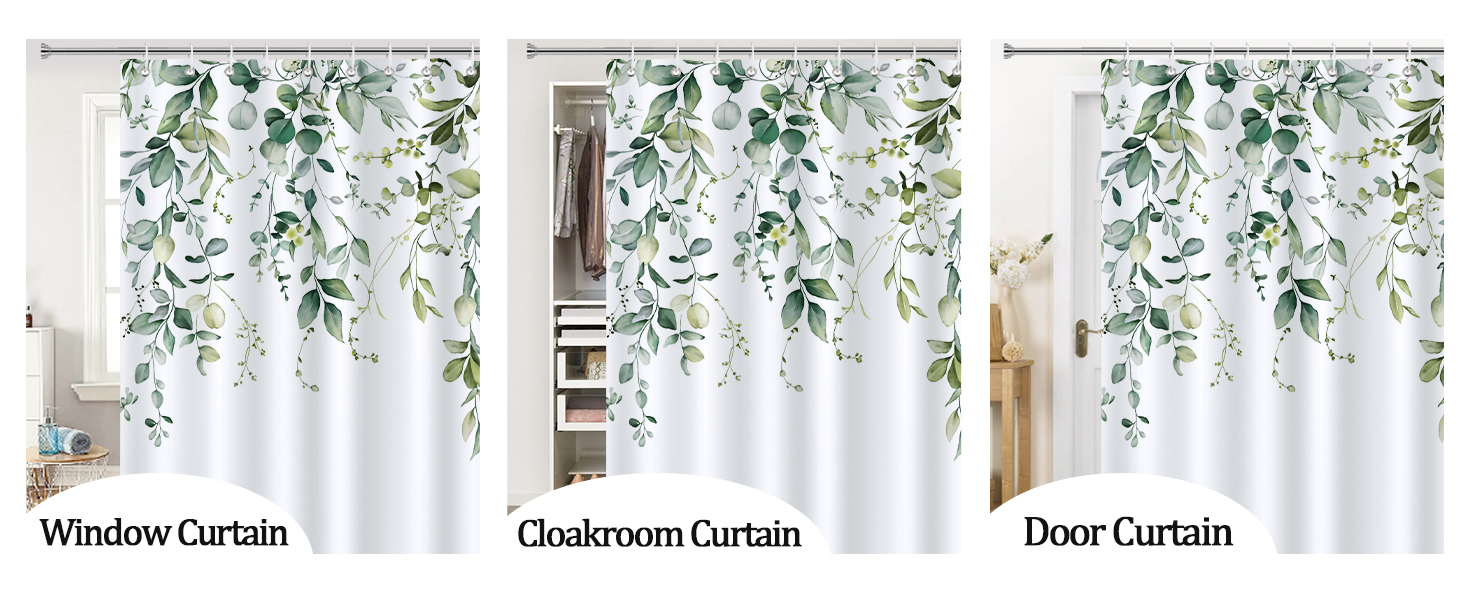 Шторка для душу Bonhause з зеленими листями, рослинний принт, 180 x 180 см, антигрибкова, водовідштовхувальна, поліестер, для ванної кімнати, з 12 гачками