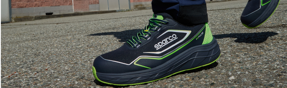 Робочі черевики Sparco Teamwork - безпечні, зручні та дихаючі. Черевики для жінок та чоловіків, антиковзаючі, міцні, розмір 44 EU, блакитно-морські, зелені, флуоресцентні