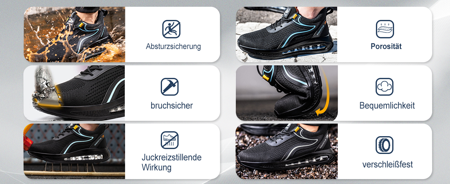 Черевики робочі чоловічі та жіночі S3 з металевим підноском, легкі, антиковзаючі, дихаючі, спортивні, чорно-сині, 42 EU