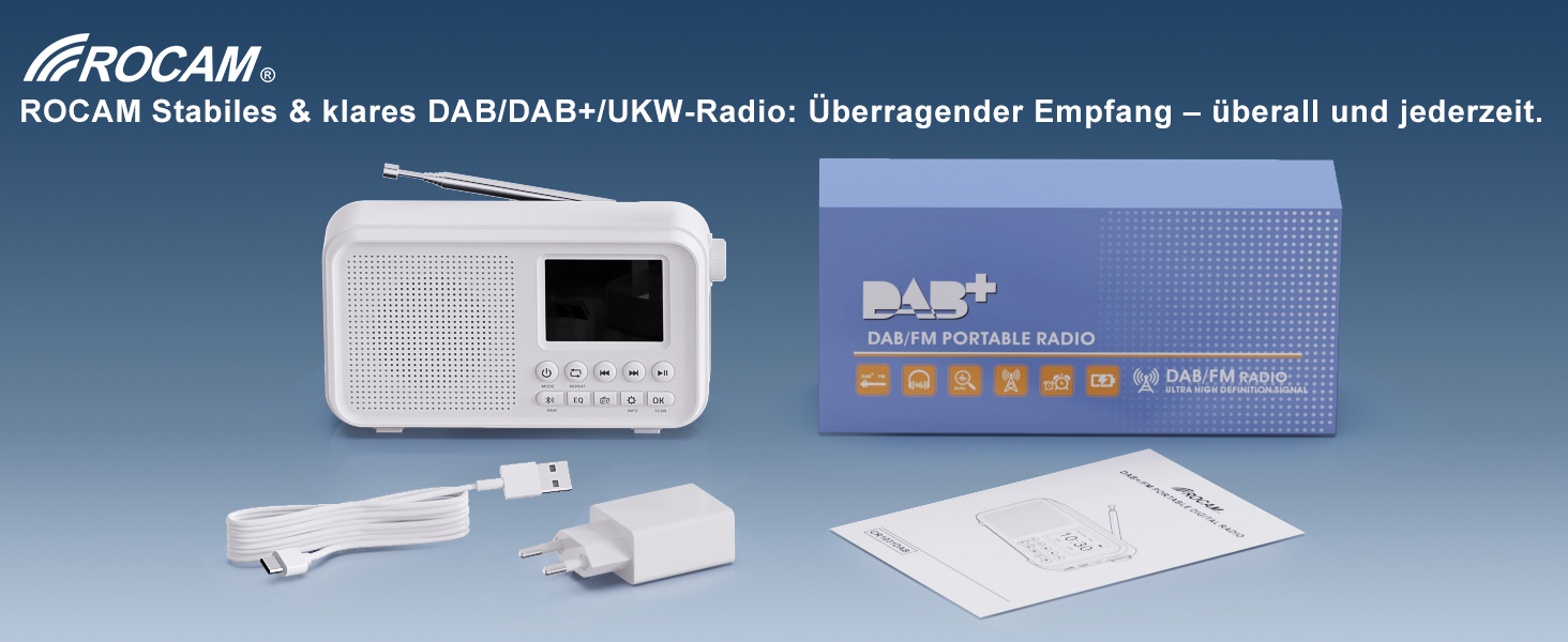 Портативне DAB/DAB+ радіо з Bluetooth 5.0, FM, акумулятором 3000mAh, будильник, еквалайзер, підтримка TF-карт, 2.4
