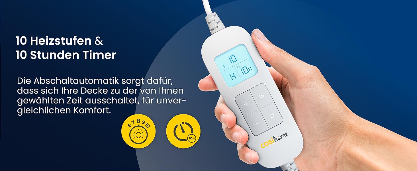 Електрична ковдра Cosi Home 180x130 см з підігрівом, таймером, захистом від перегріву та 10 рівнями нагріву - сіра