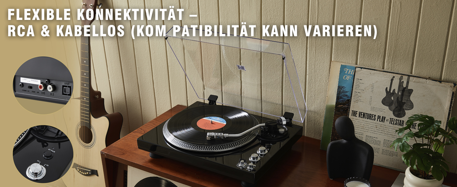 Вініловий програвач Hi-Fi з прямим приводом, преміум-головка звукознімача, Pitch Control ±10%, автоматичний підйом тонарма, 33/45 RPM, чорний глянцевий