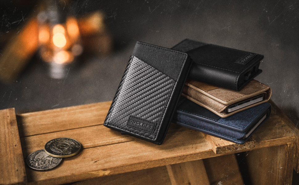 Кластинка для карток DUGRAFT з віконцем для посвідчення, з RFID-блокуванням, мінімалістична, для чоловіків, висувна, обложка для кредитних карток з алюмінію, для понад 10 карток, темно-синя