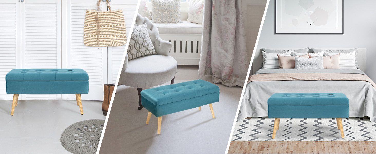 Стільниця з місцем для зберігання Hawthyhome 80×35×43 см, оксамитова скриня-лавка з дерев'яними ніжками для передпокою, вітальні, спальні, зелений смарагдовий