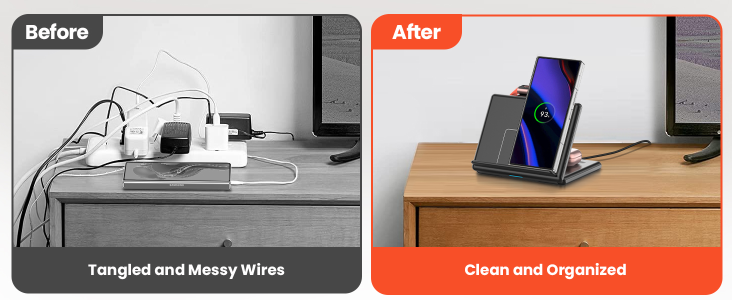 Зарядний пристрій GEEKERA 3-в-1: бездротова зарядка для Samsung Galaxy Z Fold/Flip, Fitbit Sense/Versa, Galaxy Buds (чорний)