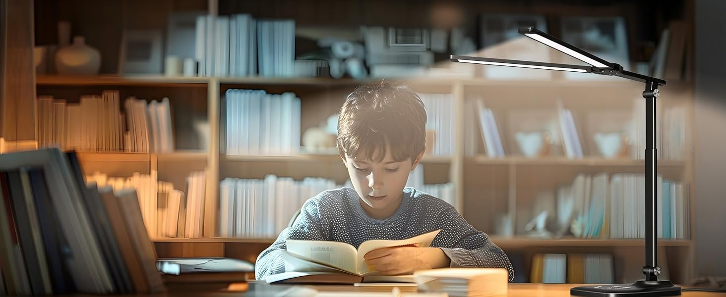 Світлодіодна настільна лампа CHARYJOD з регулюванням яскравості та кольорової температури, USB-порт для зарядки, чорний колір