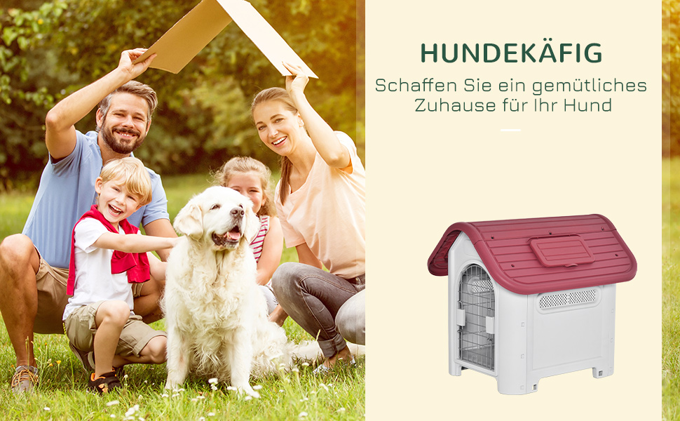 Будка для собак PawHut Outdoor - вулиця, для маленьких собак, червоно-сіра, 59x75x66 см