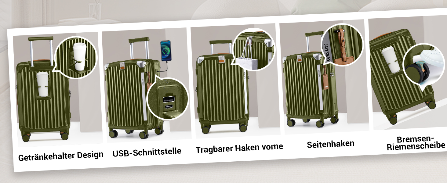 Набір валіз Joyway 5шт з ABS, розширюваний, з TSA замком, 4 колеса, набір для подорожей, зелений