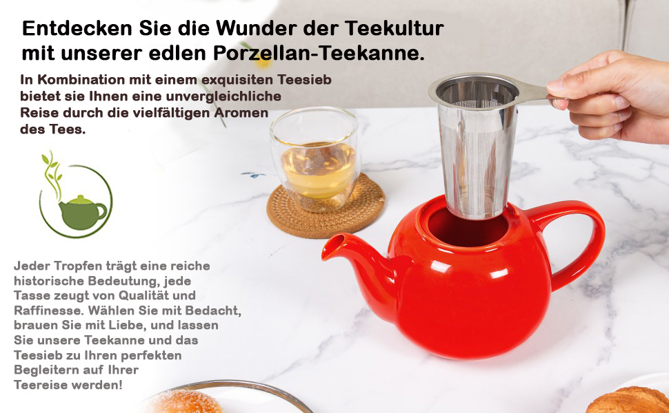 Teapot with infuser, Swansea Sea Green 1.1 L with filter, made of porcelain by URBAN LIFESTYLE, a drip-free teapot. Teapot with infuser, porcelain