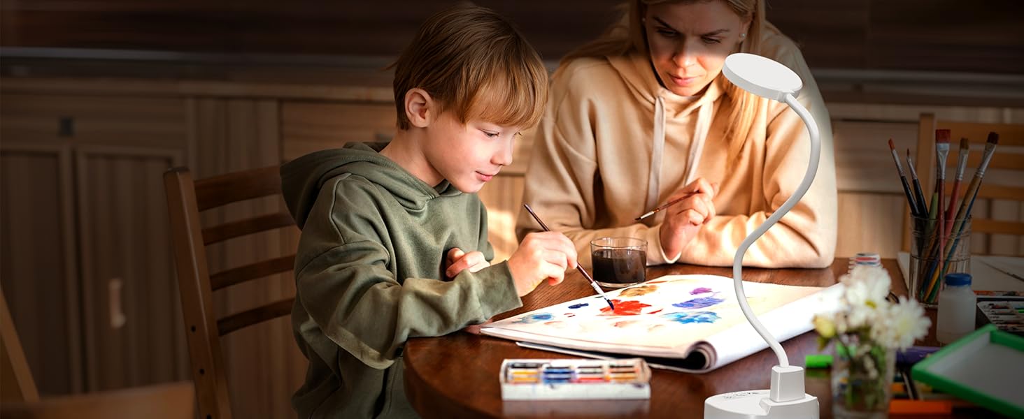 LED настільна лампа 15W з USB-A та USB-C – диммування, 3 колірні температури, 5 рівнів яскравості, таймер, гнусий 360° шийка, захист очей, для офісу та спальні (біла, 12 см)