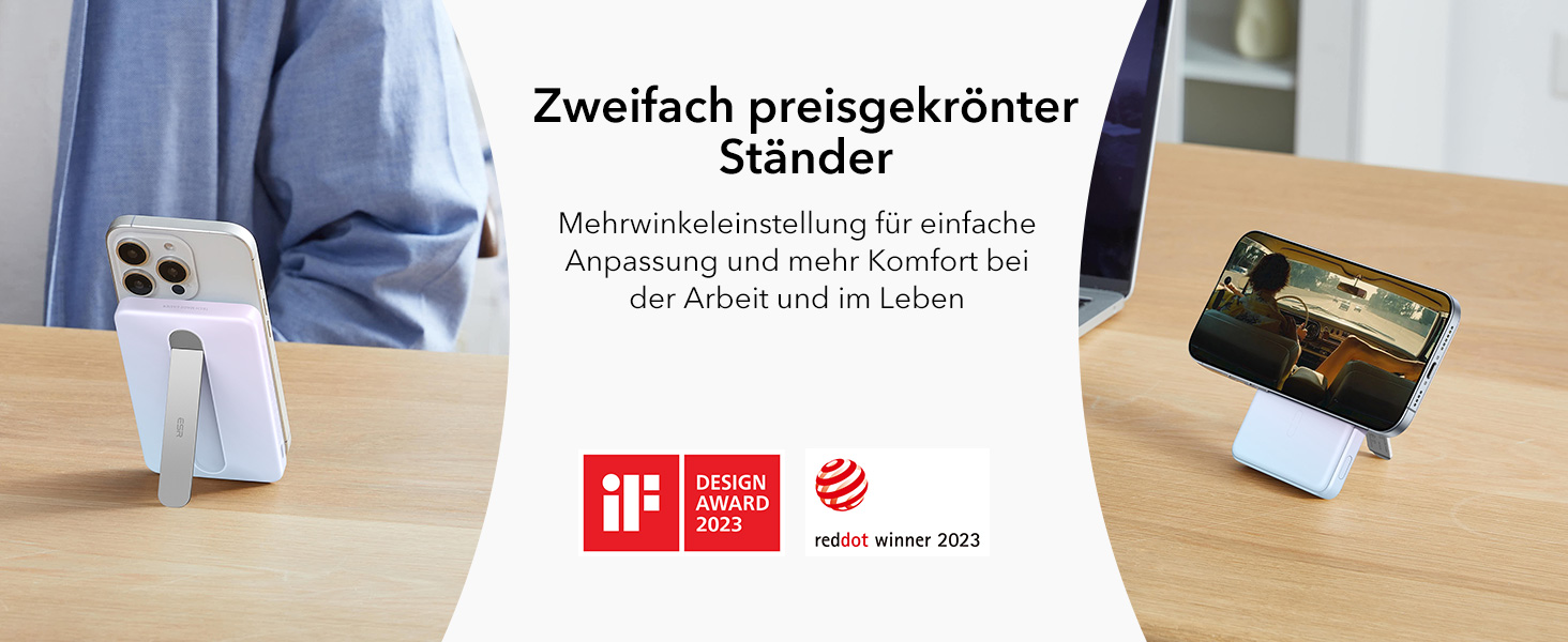 Power Bank ESR MagSafe з бездротовою зарядкою QI2, 15W, 5000mAh, білий (з підставкою)