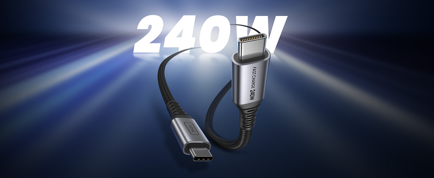 Кабель USB-C 240W, 2 шт. (2м+2м), нейлон, чорний, для iPhone, Samsung, Pixel, iPad, MacBook