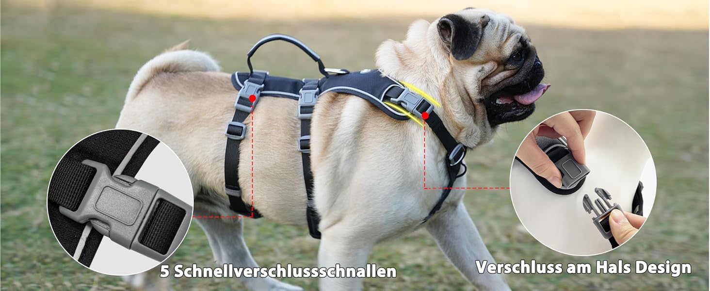 Нашийник для собак з повідком, безпечний нашийник від виривання, анти-тяговий нашийник з ручкою та світловідбиваючими елементами, легкий, регульований нашийник для середніх собак (Чорний, XS). Дуже маленький, чорний