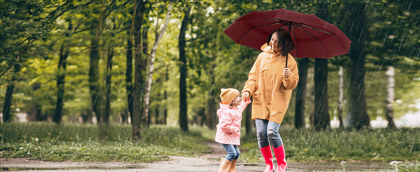 TECKNET Штормовий парасолька: великий автоматичний парасолька з 10 ребрами, 104 см, вітростійкий, компактний, для подорожей, гольф, чоловічий та жіночий (червоний)